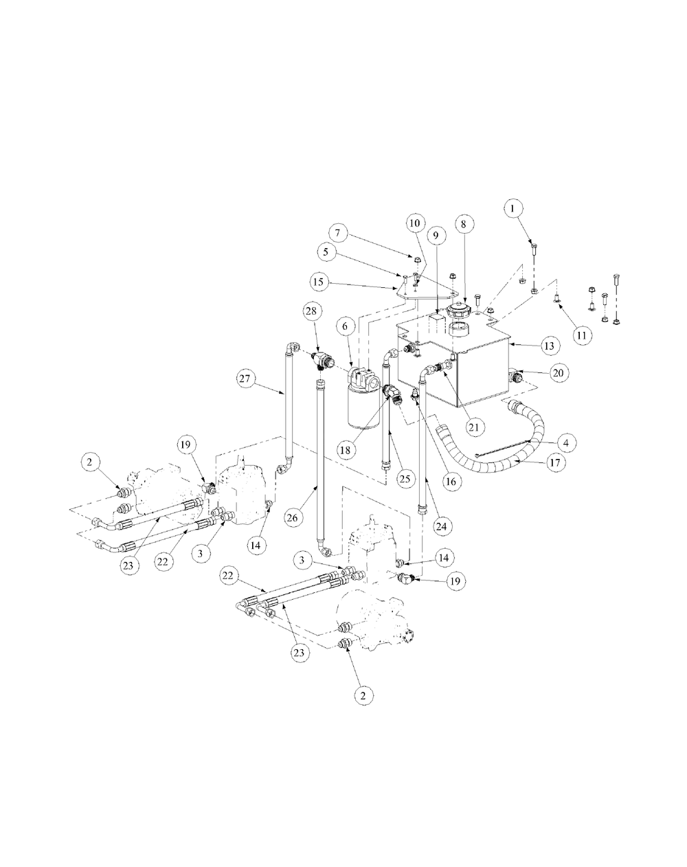 Hydro Tank And Hose Assembly Diagram and Parts List for M60-KW (53AB5D8X150-25-HP)(2003 1/2) Cub Cadet Lawn Tractor